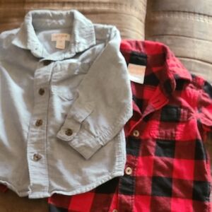 Jumping Beans Red Plaid and Cat And Jack Light Gray Button-Down Shirts